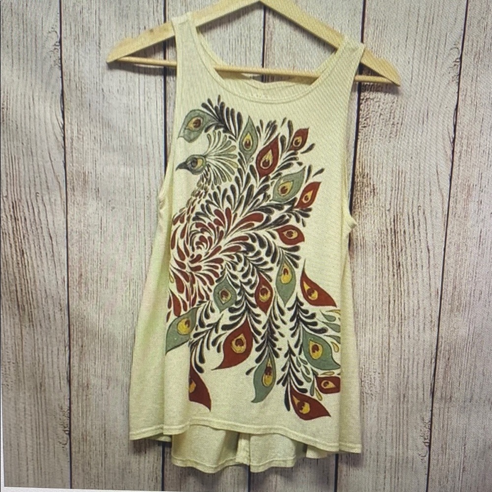 Peacock Print Sleeveless Blouse - Cream